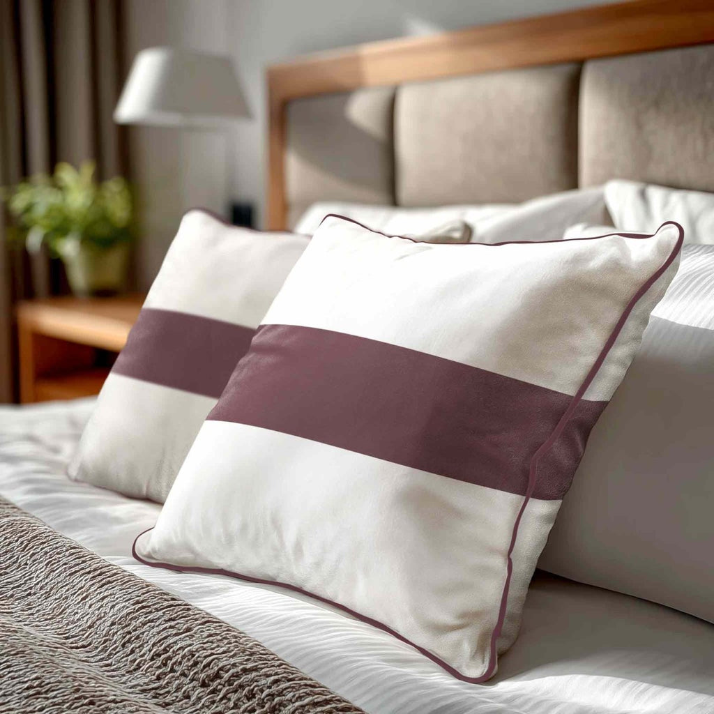 1 Stripe Horizontal | Sustainable Velvet Cushion with Piping - Italian Grape 40 x 40 cm by Izabela Peters