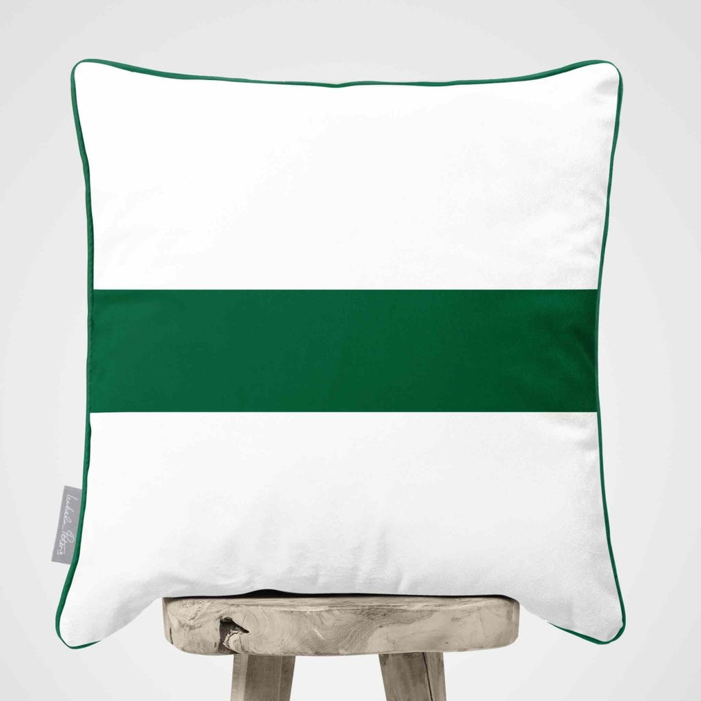 1 Stripe Horizontal | Sustainable Velvet Cushion with Piping - Emerald Green 40 x 40 cm by Izabela Peters