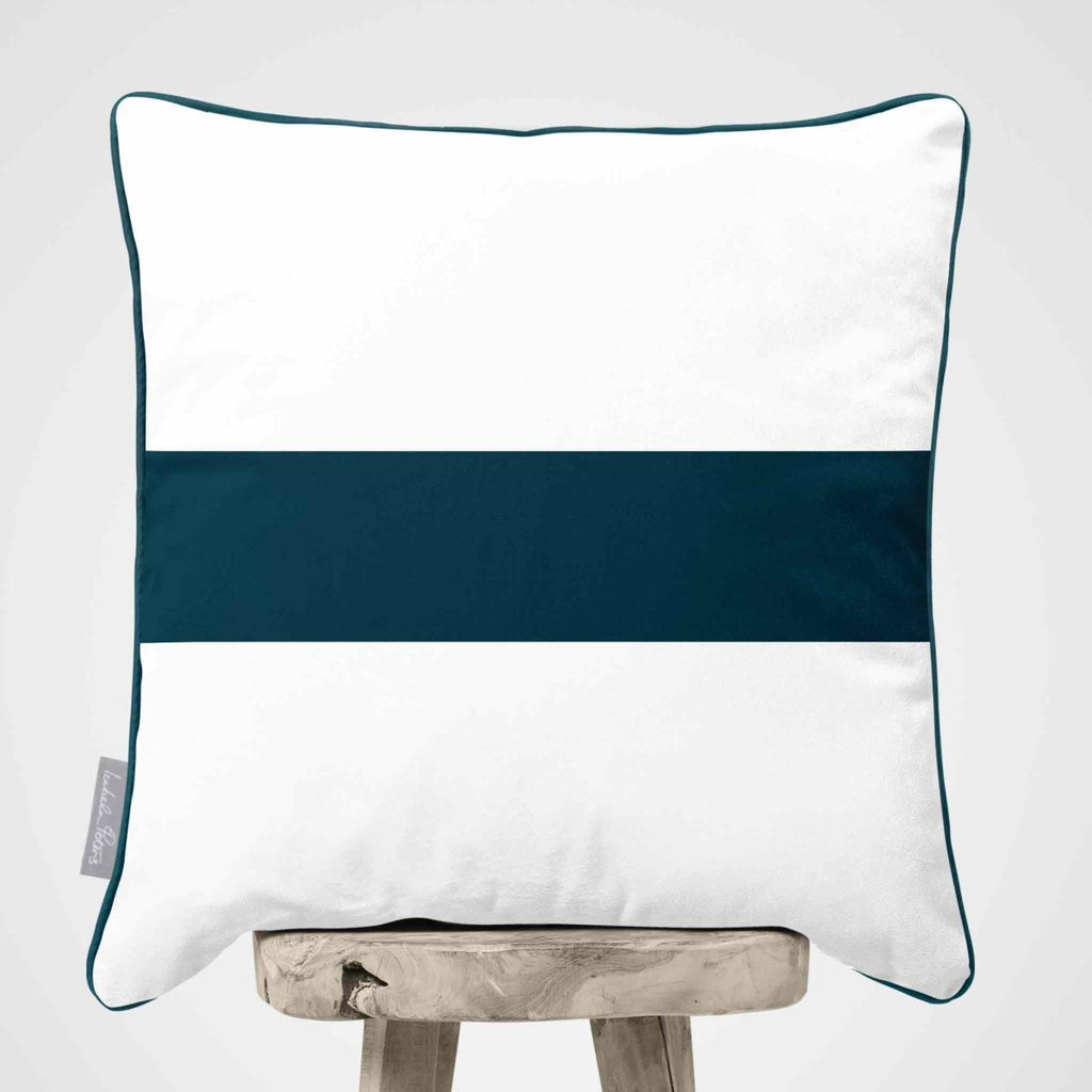 1 Stripe Horizontal | Sustainable Velvet Cushion with Piping - Teal 40 x 40 cm by Izabela Peters