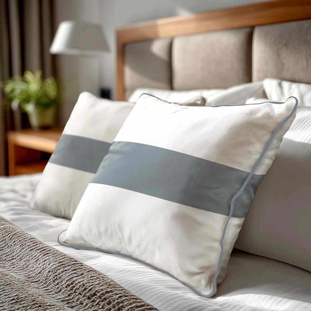 1 Stripe Horizontal | Sustainable Velvet Cushion with Piping - French Grey 40 x 40 cm by Izabela Peters