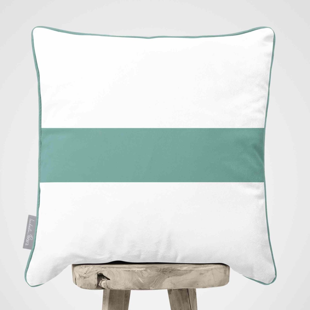 1 Stripe Horizontal | Sustainable Velvet Cushion with Piping - Blue Surf 40 x 40 cm by Izabela Peters