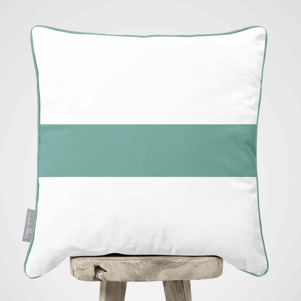 1 Stripe Horizontal | Sustainable Velvet Cushion with Piping - Blue Surf 40 x 40 cm by Izabela Peters