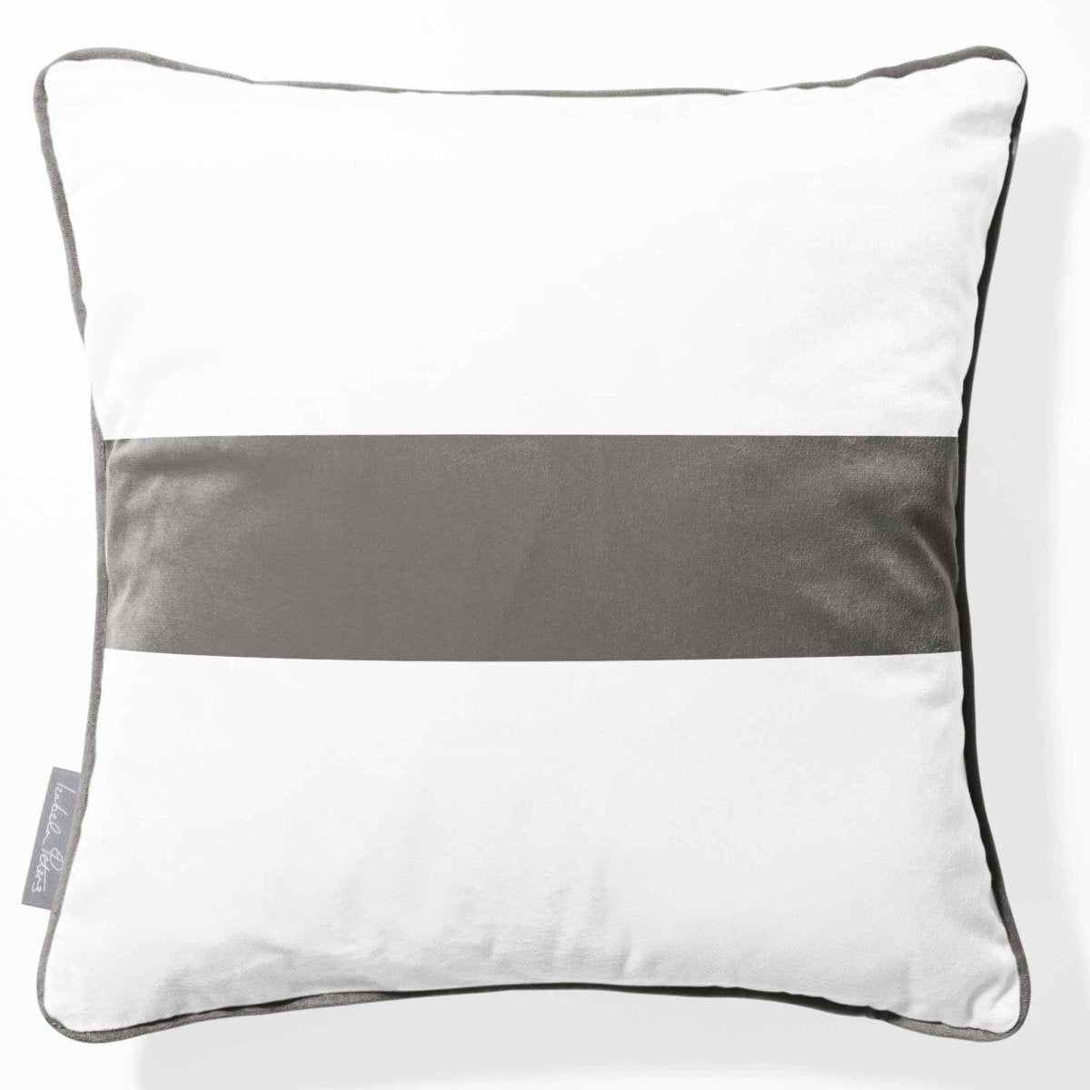 1 Stripe Horizontal | Sustainable Velvet Cushion with Piping - Beluga 40 x 40 cm by Izabela Peters