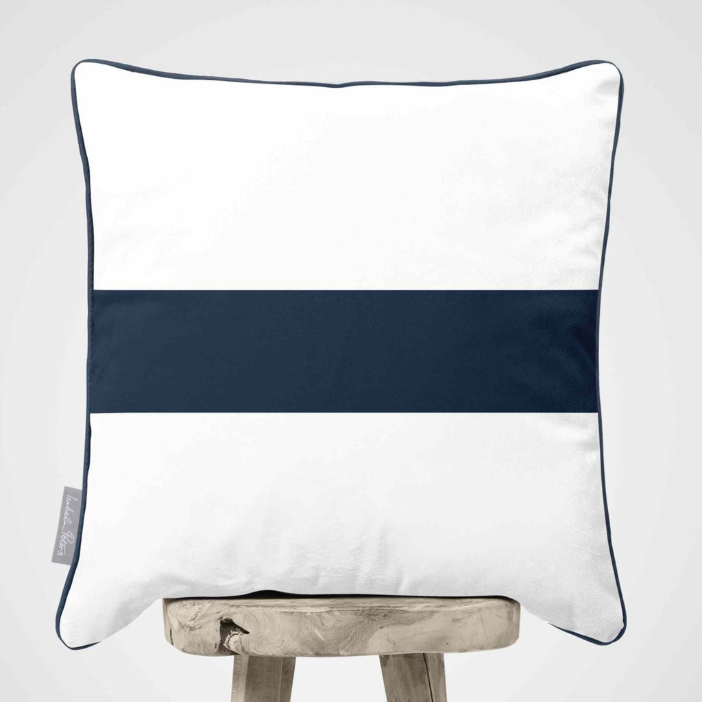 1 Stripe Horizontal | Sustainable Velvet Cushion with Piping - Petrol Blue 40 x 40 cm by Izabela Peters