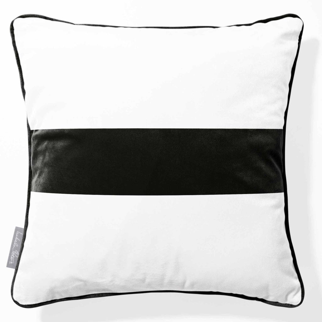 1 Stripe Horizontal | Sustainable Velvet Cushion with Piping - Charcoal 40 x 40 cm by Izabela Peters