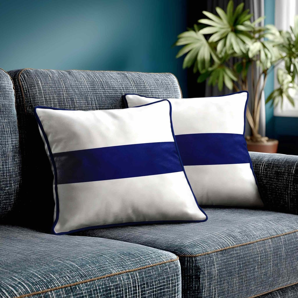 1 Stripe Horizontal | Sustainable Velvet Cushion with Piping - Midnight 40 x 40 cm by Izabela Peters