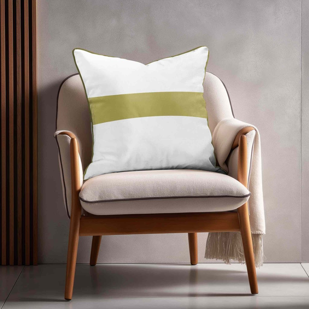 1 Stripe Horizontal | Sustainable Velvet Cushion with Piping - Golden Lime 40 x 40 cm by Izabela Peters