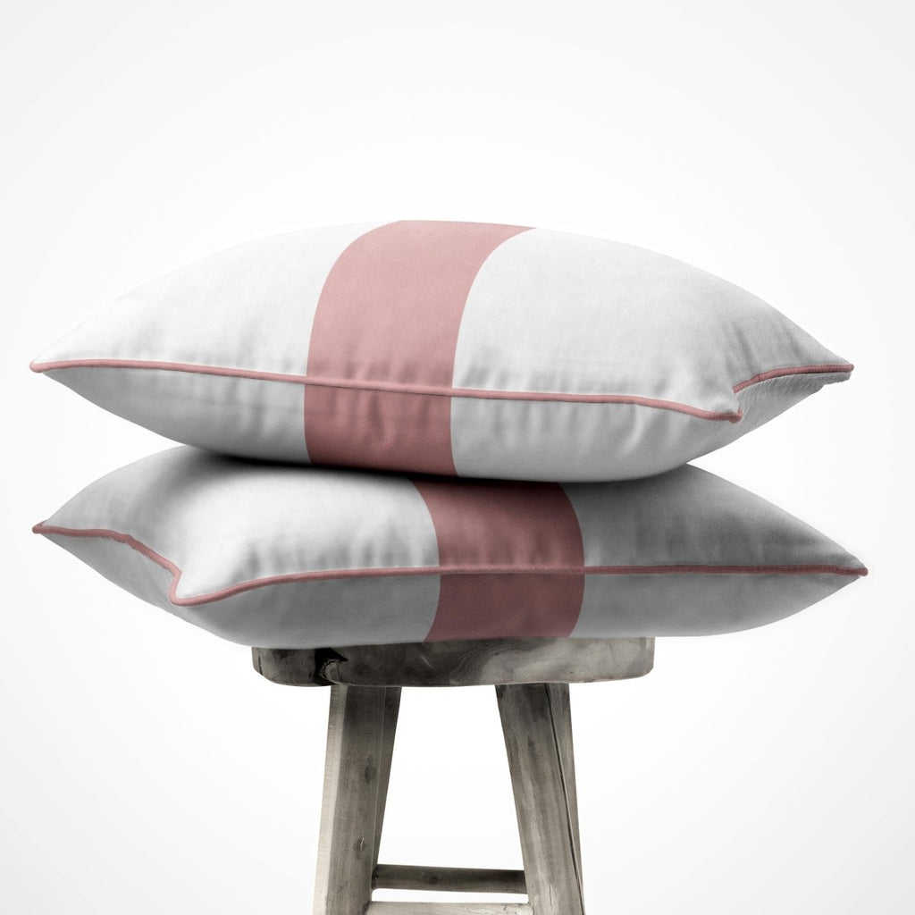 1 Stripe Horizontal | Sustainable Velvet Cushion with Piping - Rosewater 40 x 40 cm by Izabela Peters