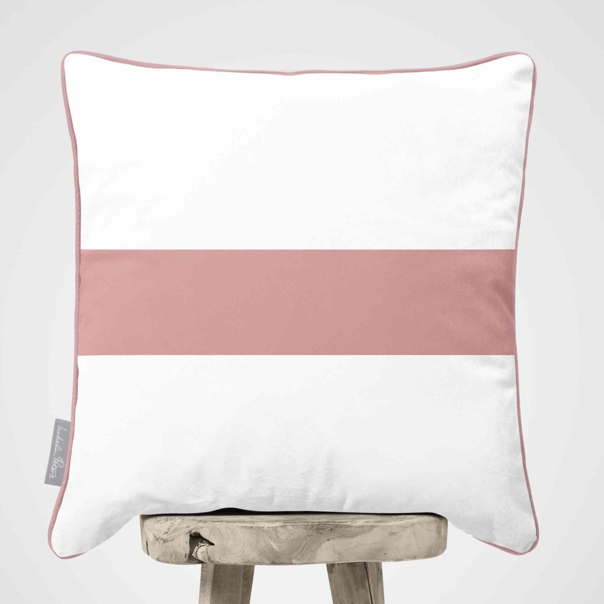 1 Stripe Horizontal | Sustainable Velvet Cushion with Piping - Rosewater 40 x 40 cm by Izabela Peters
