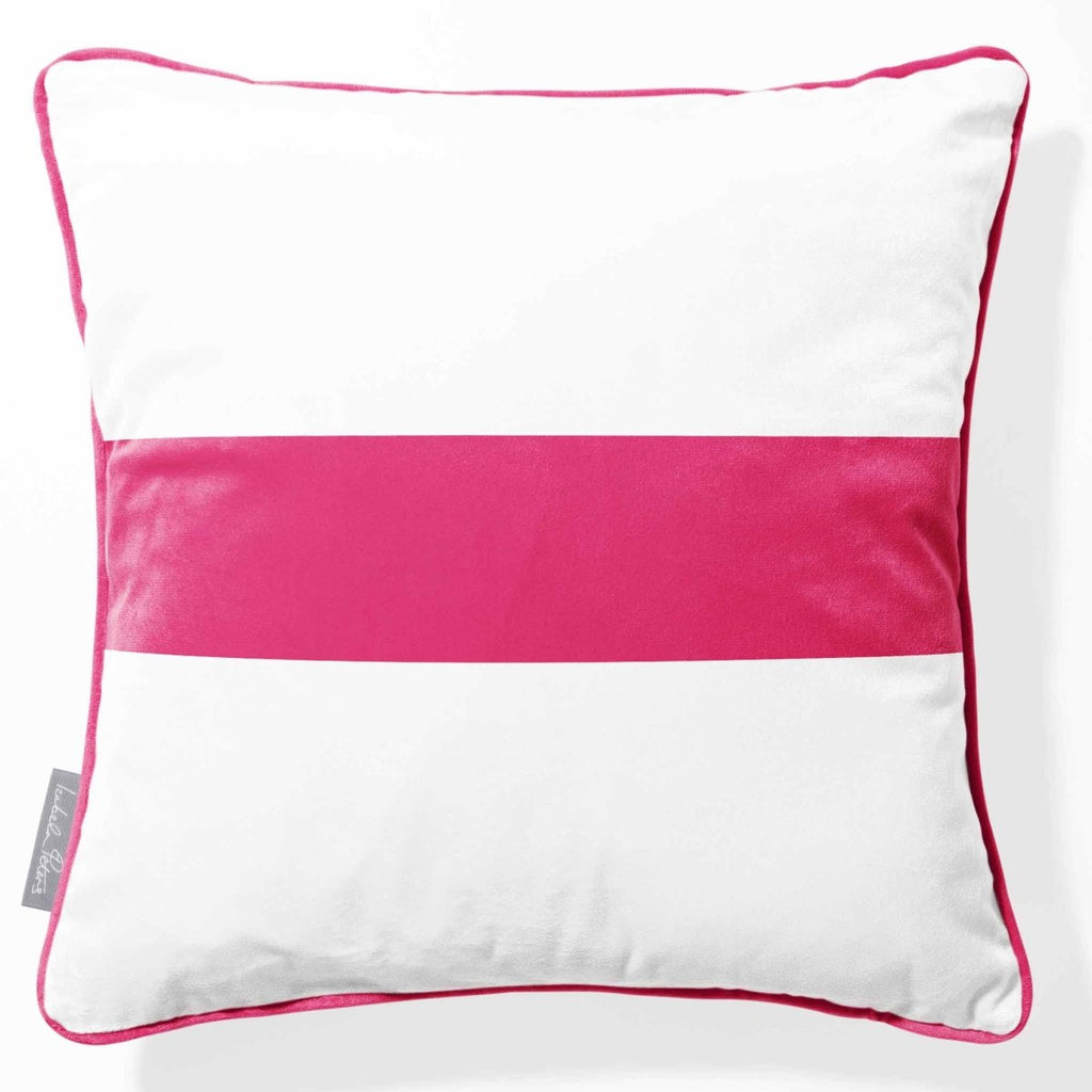 1 Stripe Horizontal | Sustainable Velvet Cushion with Piping - Hot Pink 40 x 40 cm by Izabela Peters