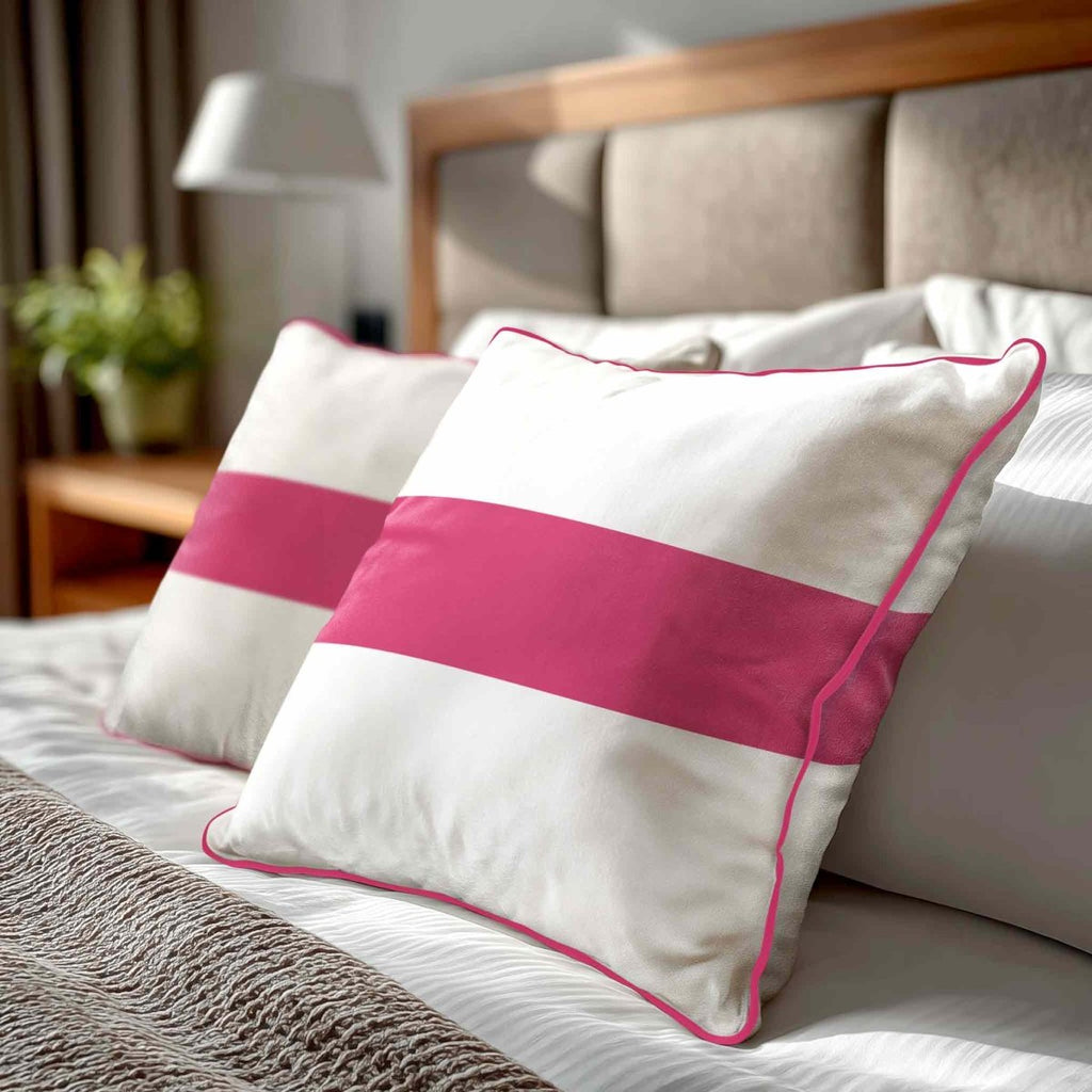 1 Stripe Horizontal | Sustainable Velvet Cushion with Piping - Hot Pink 40 x 40 cm by Izabela Peters
