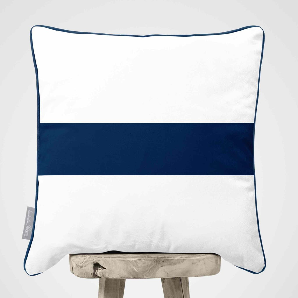 1 Stripe Horizontal | Sustainable Velvet Cushion with Piping - Estate Blue 40 x 40 cm by Izabela Peters