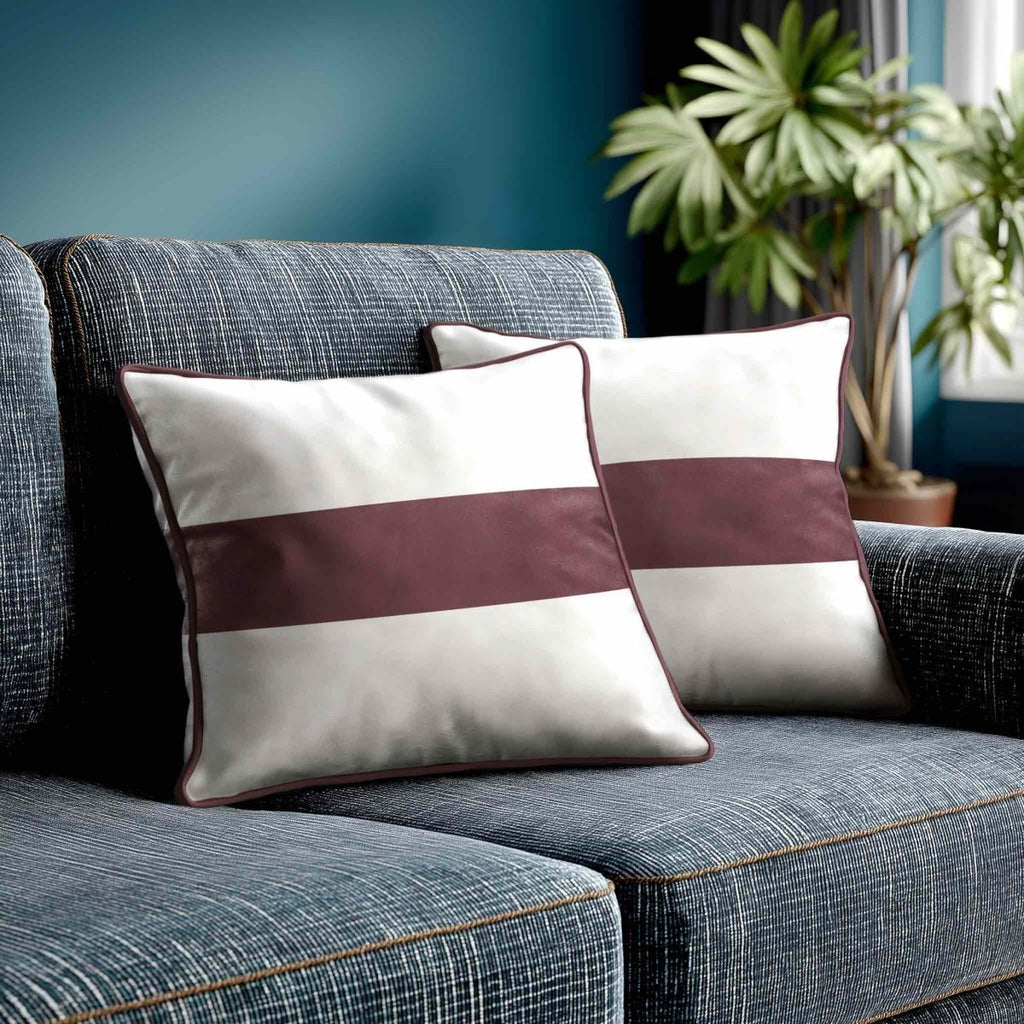 1 Stripe Horizontal | Sustainable Velvet Cushion with Piping - Italian Grape 40 x 40 cm by Izabela Peters