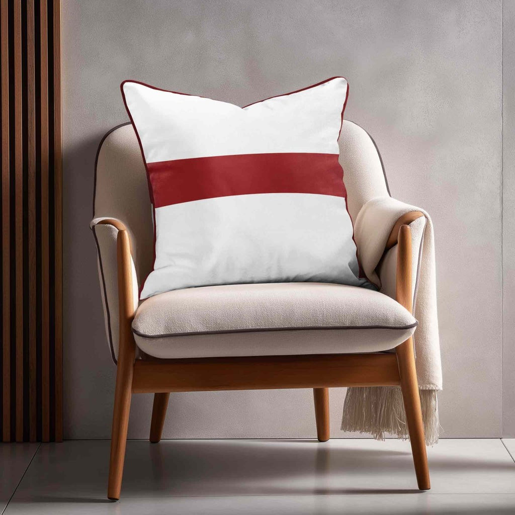 1 Stripe Horizontal | Sustainable Velvet Cushion with Piping - Crimson Muse 40 x 40 cm by Izabela Peters