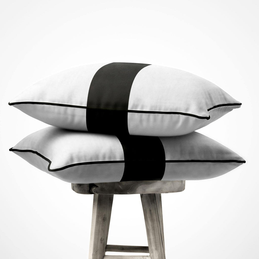 1 Stripe Horizontal | Sustainable Velvet Cushion with Piping - Charcoal 40 x 40 cm by Izabela Peters