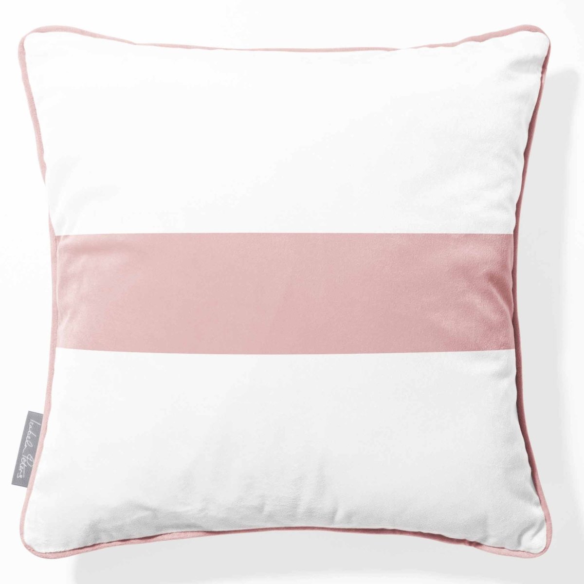 1 Stripe Horizontal | Sustainable Velvet Cushion with Piping - Rosewater 40 x 40 cm by Izabela Peters