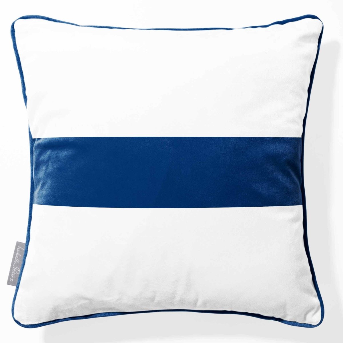 1 Stripe Horizontal | Sustainable Velvet Cushion with Piping - Estate Blue 40 x 40 cm by Izabela Peters