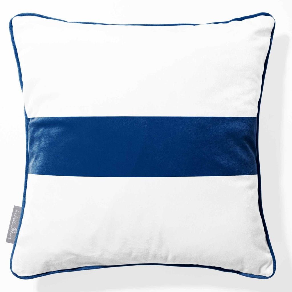 1 Stripe Horizontal | Sustainable Velvet Cushion with Piping - Estate Blue 40 x 40 cm by Izabela Peters