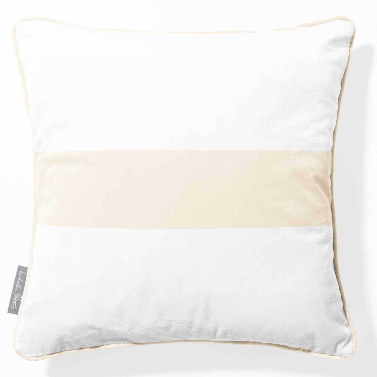 1 Stripe Horizontal | Sustainable Velvet Cushion with Piping - Ivory Cream 40 x 40 cm by Izabela Peters
