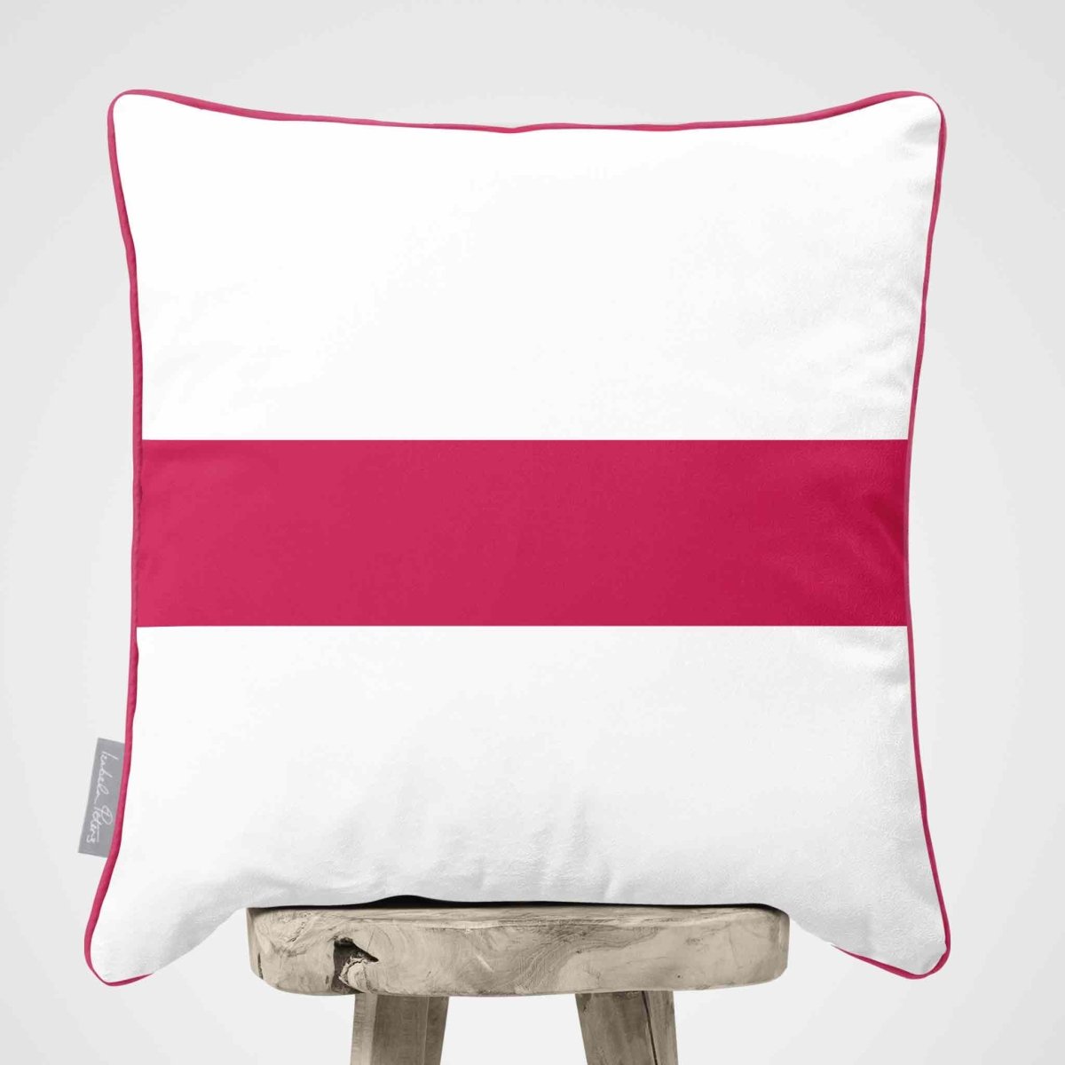 1 Stripe Horizontal | Sustainable Velvet Cushion with Piping - Hot Pink 40 x 40 cm by Izabela Peters