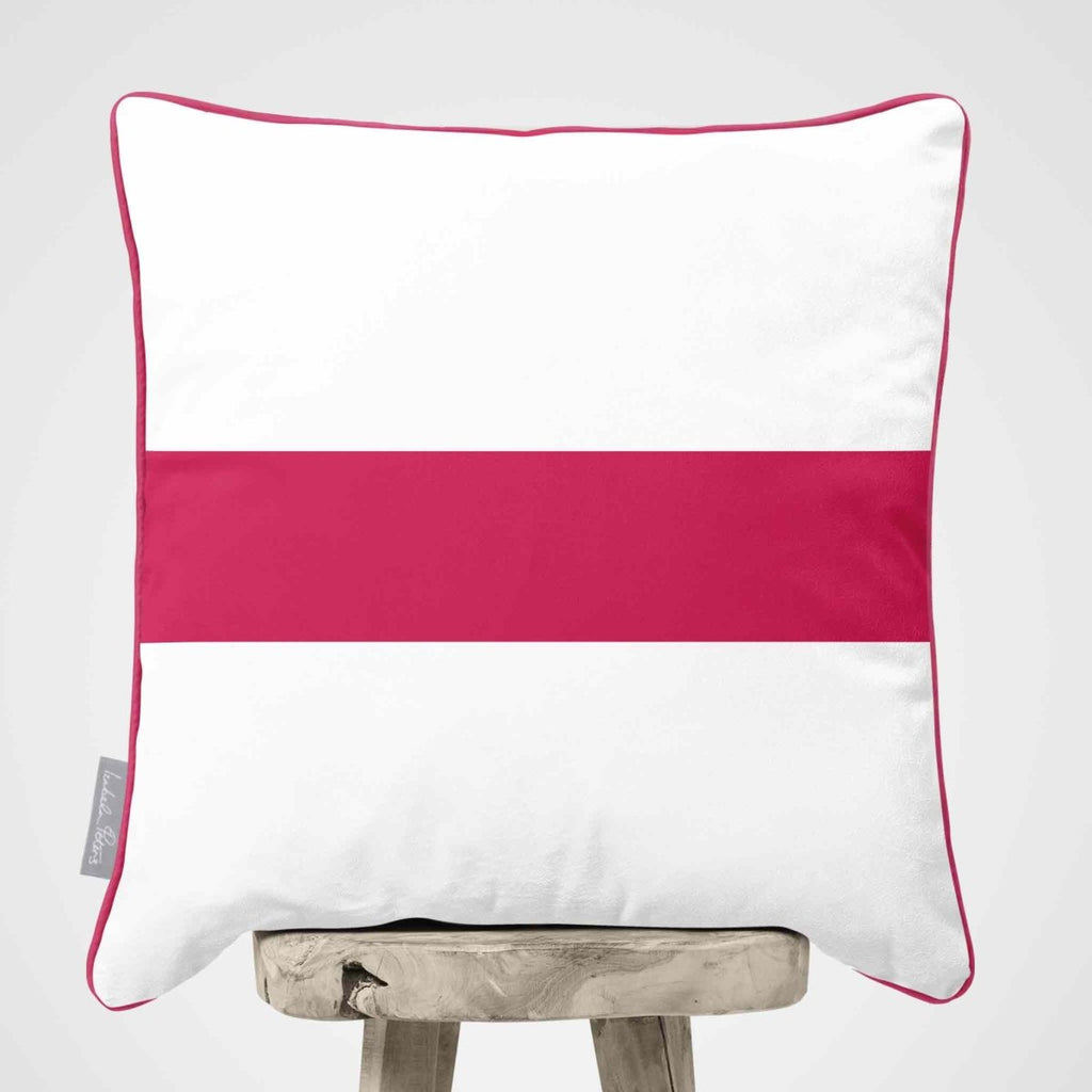 1 Stripe Horizontal | Sustainable Velvet Cushion with Piping - Hot Pink 40 x 40 cm by Izabela Peters