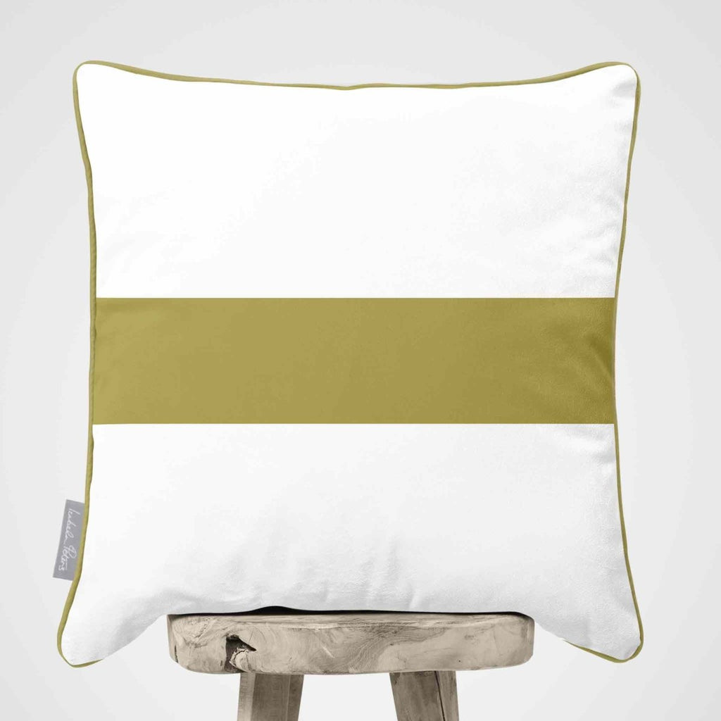 1 Stripe Horizontal | Sustainable Velvet Cushion with Piping - Golden Lime 40 x 40 cm by Izabela Peters