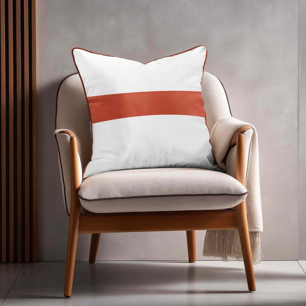 1 Stripe Horizontal | Sustainable Velvet Cushion with Piping - Burnt Ochre 40 x 40 cm by Izabela Peters