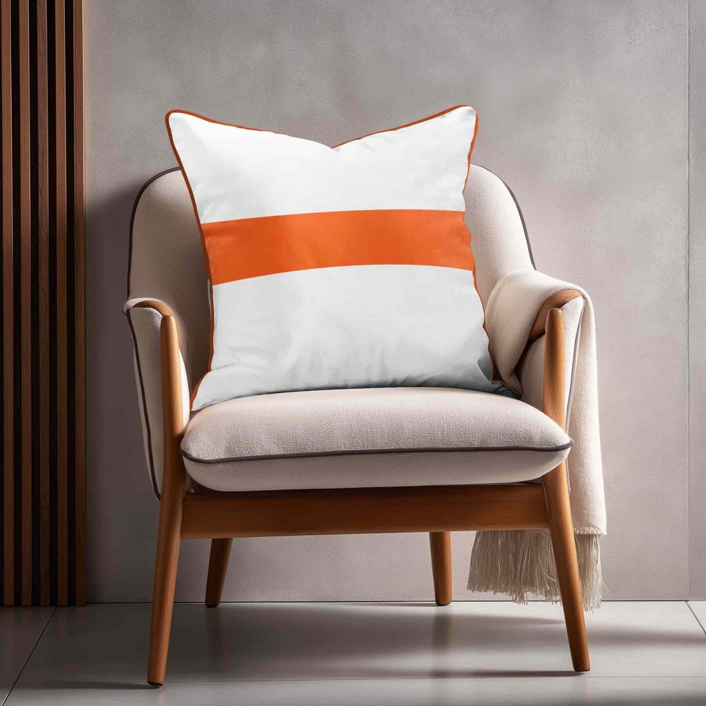 1 Stripe Horizontal | Sustainable Velvet Cushion with Piping - Burnt Orange 40 x 40 cm by Izabela Peters