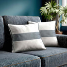 1 Stripe Horizontal | Sustainable Velvet Cushion with Piping - French Grey 40 x 40 cm by Izabela Peters