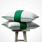 1 Stripe Horizontal | Sustainable Velvet Cushion with Piping - Emerald Green 40 x 40 cm by Izabela Peters