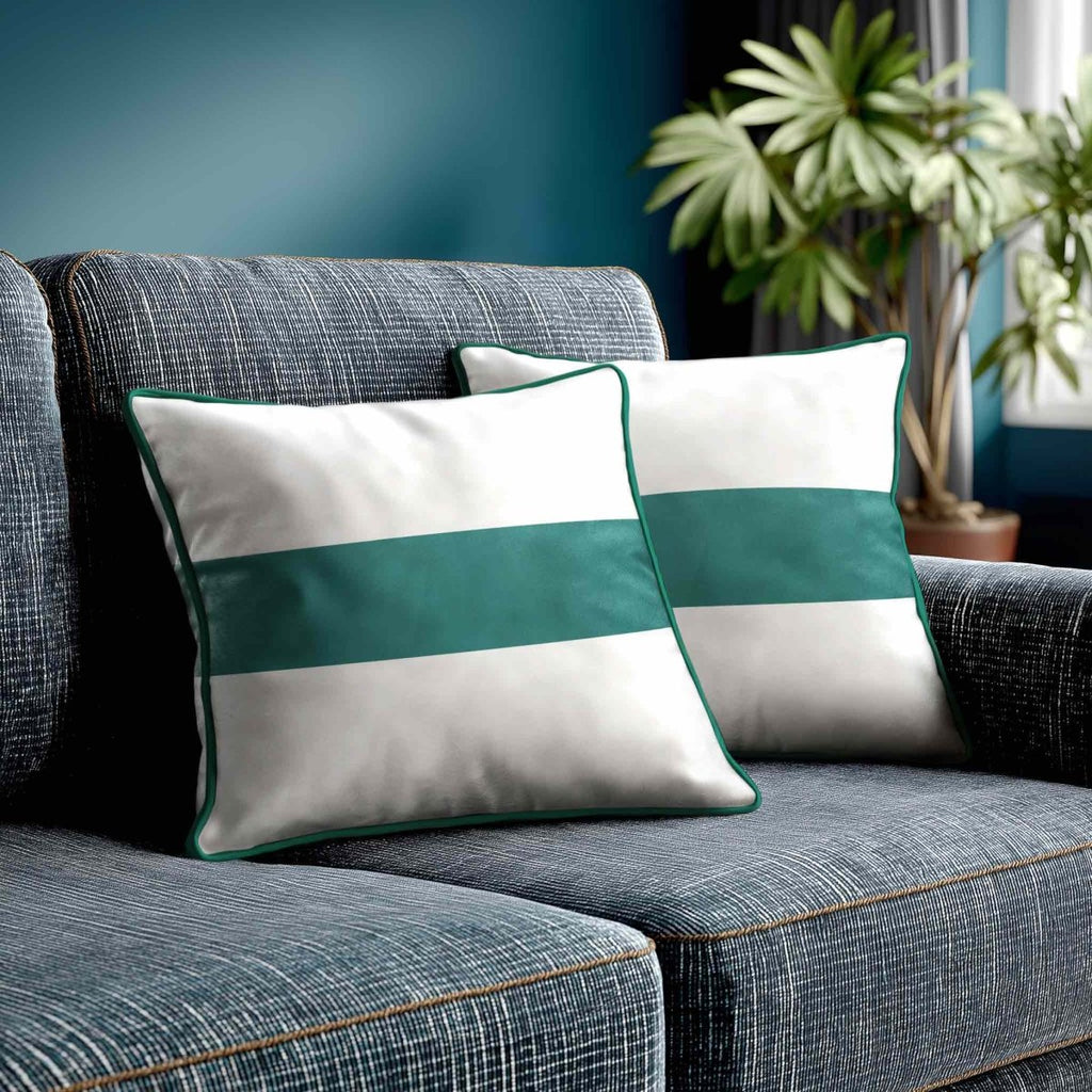 1 Stripe Horizontal | Sustainable Velvet Cushion with Piping - Forest Biome 40 x 40 cm by Izabela Peters