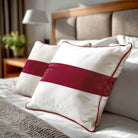 1 Stripe Horizontal | Sustainable Velvet Cushion with Piping - Raspberry Red 40 x 40 cm by Izabela Peters