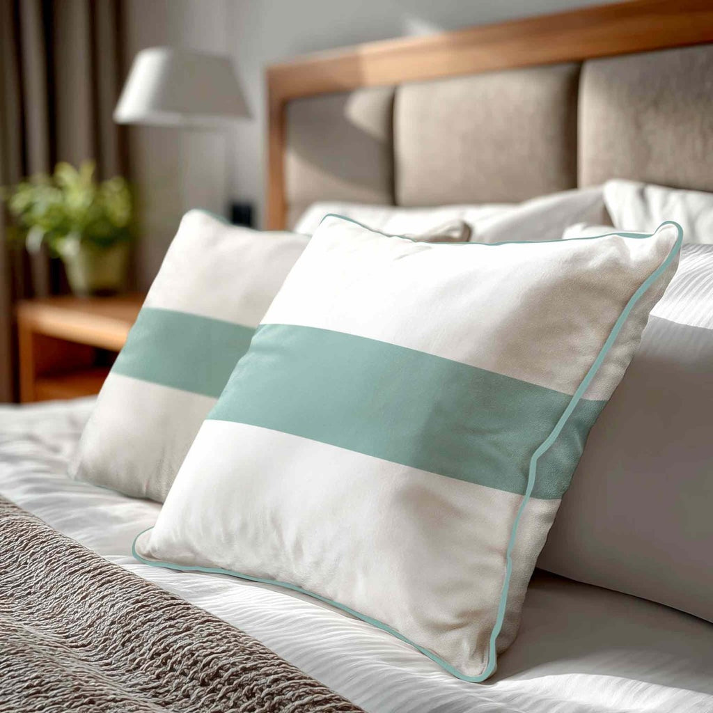 1 Stripe Horizontal | Sustainable Velvet Cushion with Piping - Blue Surf 40 x 40 cm by Izabela Peters