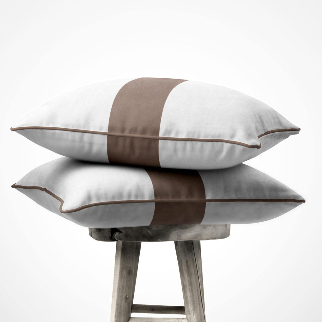 1 Stripe Horizontal | Sustainable Velvet Cushion with Piping - Dovedale Stone 40 x 40 cm by Izabela Peters