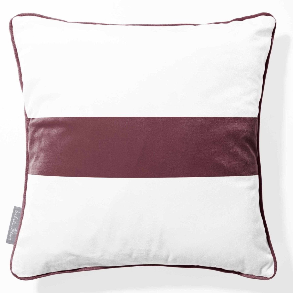 1 Stripe Horizontal | Sustainable Velvet Cushion with Piping - Italian Grape 40 x 40 cm by Izabela Peters