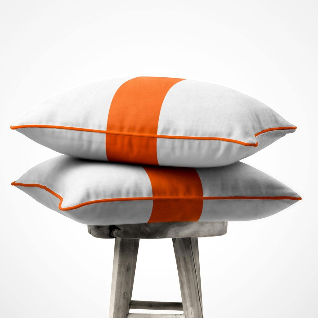 1 Stripe Horizontal | Sustainable Velvet Cushion with Piping - Burnt Orange 40 x 40 cm by Izabela Peters