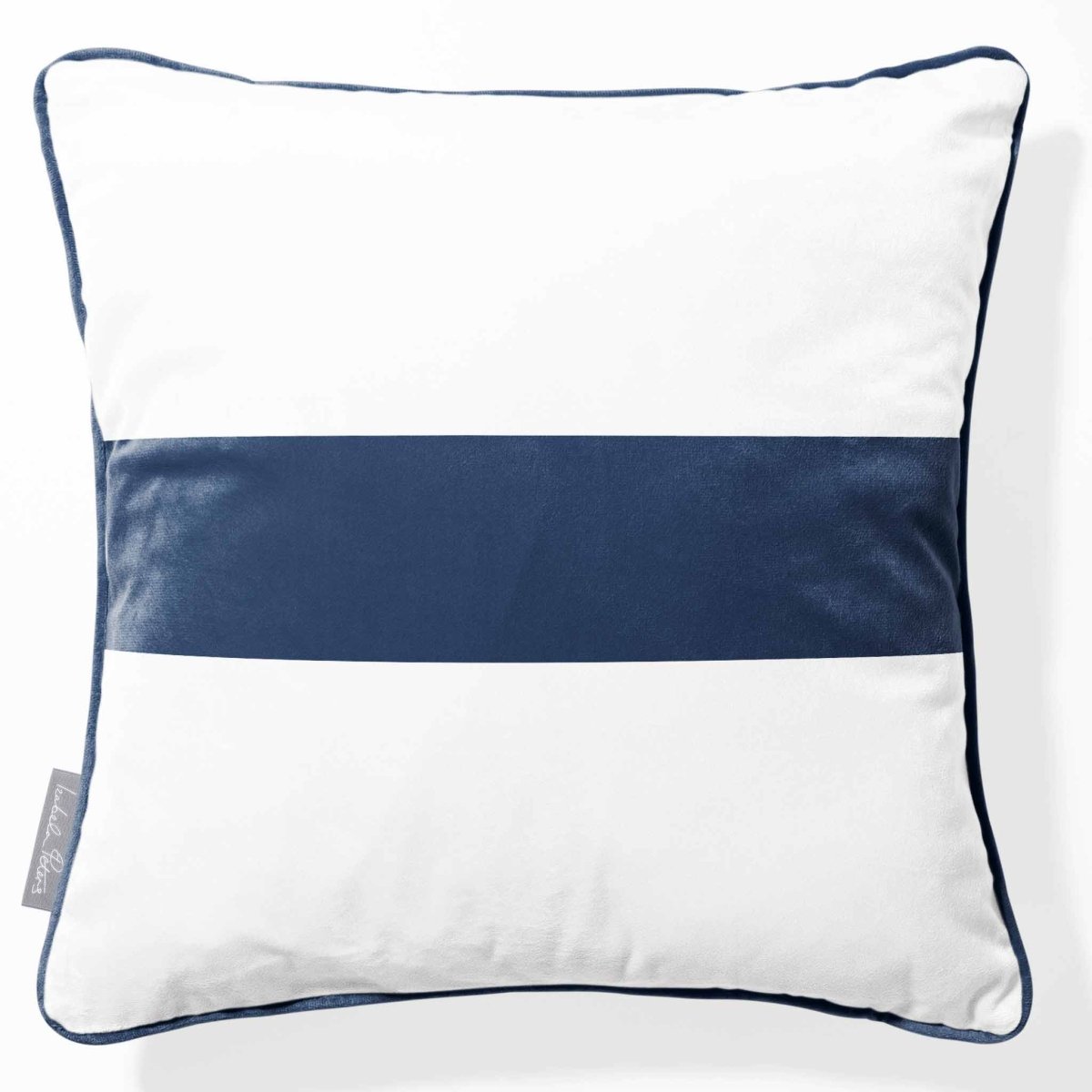 1 Stripe Horizontal | Sustainable Velvet Cushion with Piping - Petrol Blue 40 x 40 cm by Izabela Peters