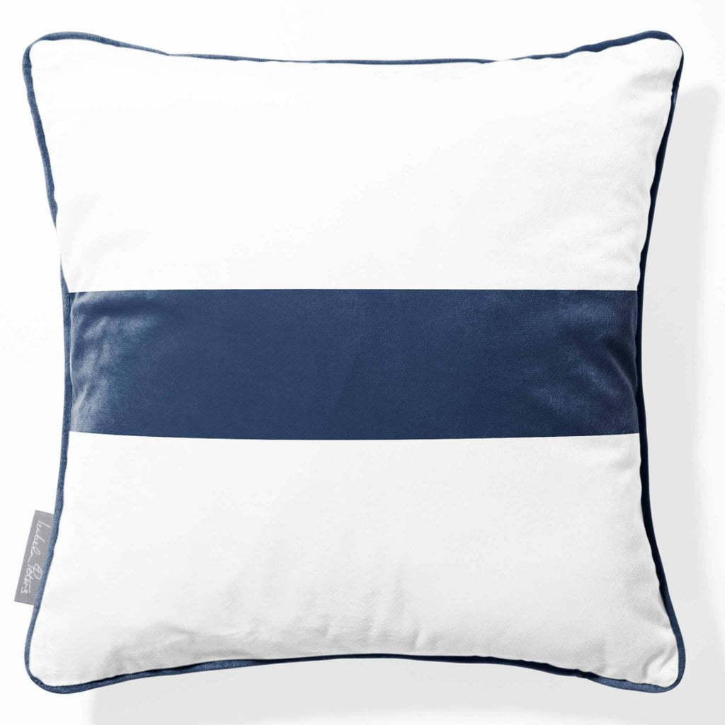 1 Stripe Horizontal | Sustainable Velvet Cushion with Piping - Petrol Blue 40 x 40 cm by Izabela Peters