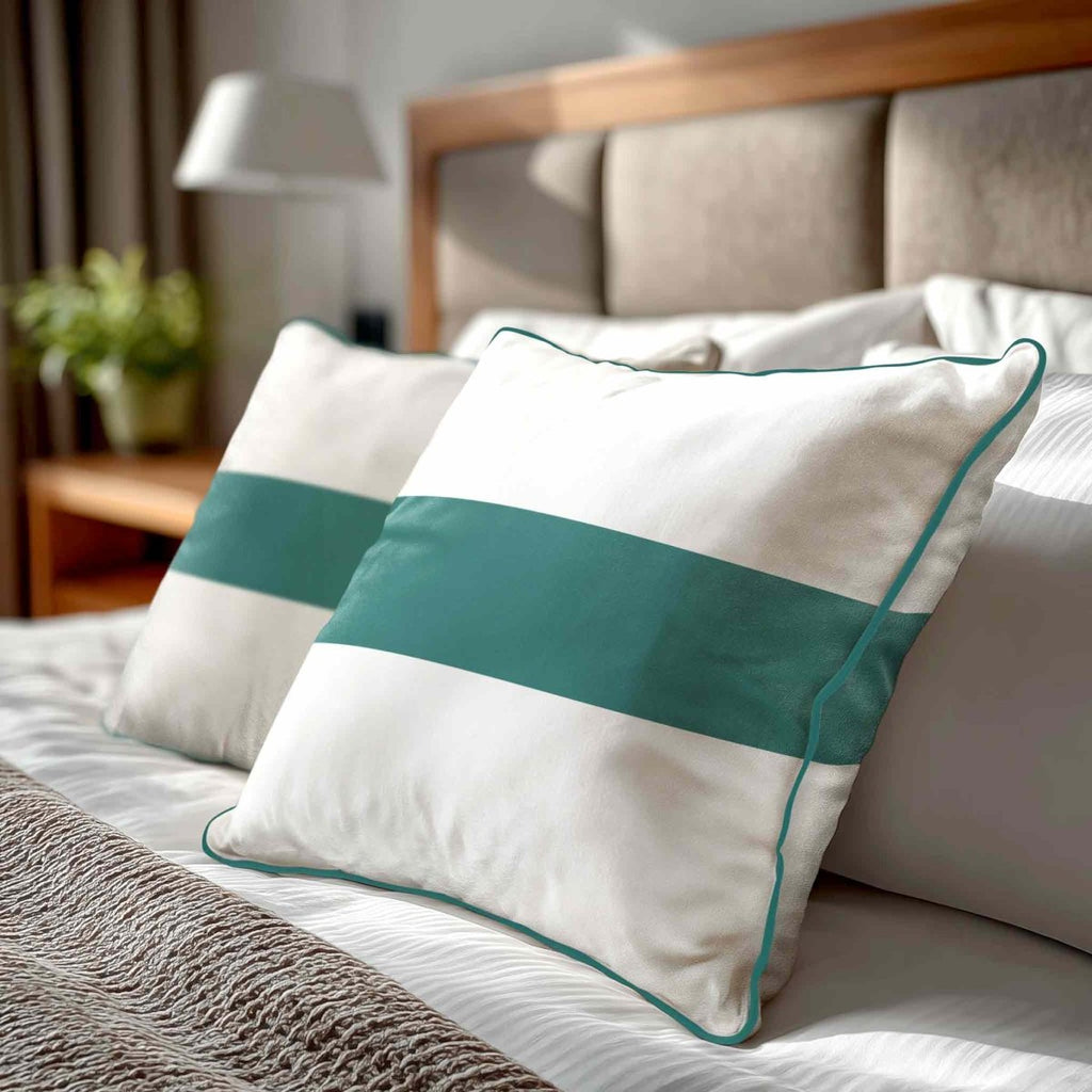 1 Stripe Horizontal | Sustainable Velvet Cushion with Piping - Forest Biome 40 x 40 cm by Izabela Peters