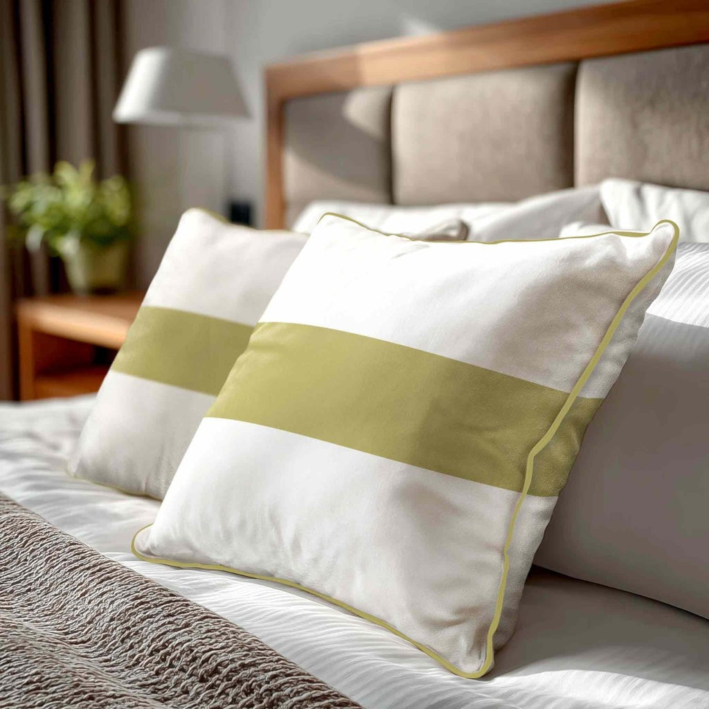 1 Stripe Horizontal | Sustainable Velvet Cushion with Piping - Golden Lime 40 x 40 cm by Izabela Peters
