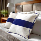 1 Stripe Horizontal | Sustainable Velvet Cushion with Piping - Midnight 40 x 40 cm by Izabela Peters