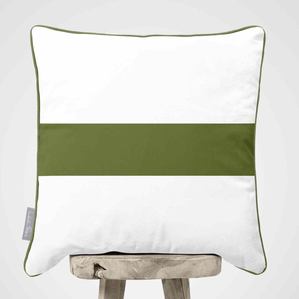 1 Stripe Horizontal | Sustainable Velvet Cushion with Piping - Sage 40 x 40 cm by Izabela Peters