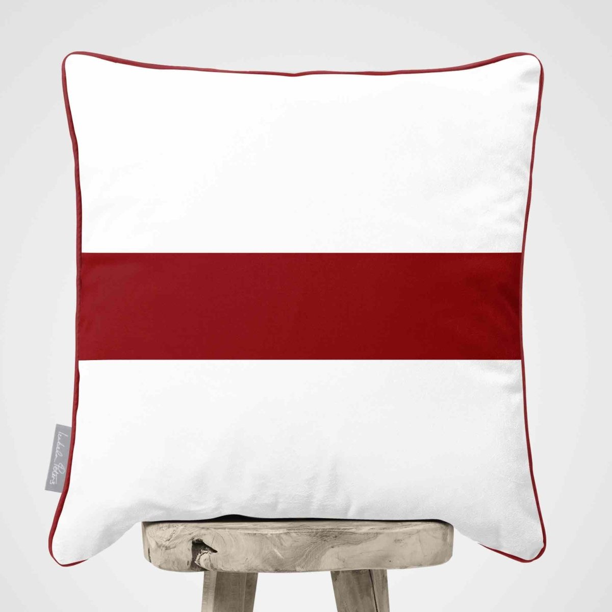 1 Stripe Horizontal | Sustainable Velvet Cushion with Piping - Crimson Muse 40 x 40 cm by Izabela Peters
