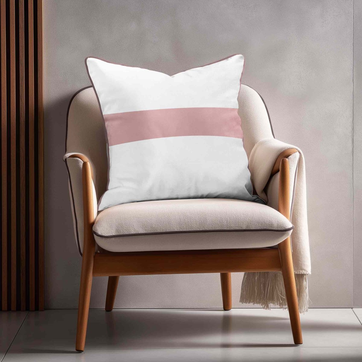 1 Stripe Horizontal | Sustainable Velvet Cushion with Piping - Rosewater 40 x 40 cm by Izabela Peters
