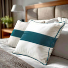 1 Stripe Horizontal | Sustainable Velvet Cushion with Piping - Teal 40 x 40 cm by Izabela Peters