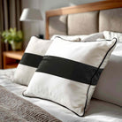 1 Stripe Horizontal | Sustainable Velvet Cushion with Piping - Charcoal 40 x 40 cm by Izabela Peters