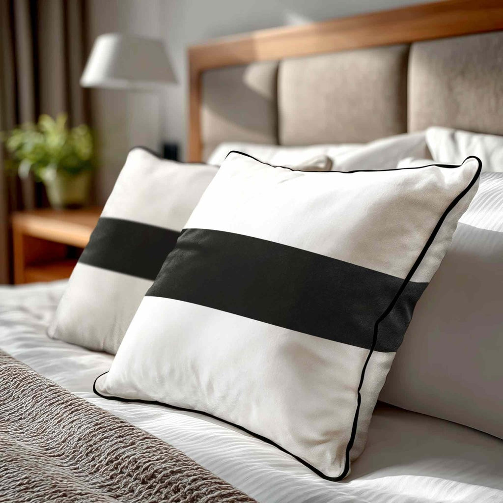 1 Stripe Horizontal | Sustainable Velvet Cushion with Piping - Charcoal 40 x 40 cm by Izabela Peters