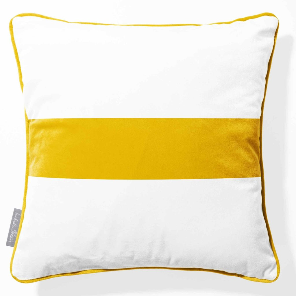 1 Stripe Horizontal | Sustainable Velvet Cushion with Piping - Mustard Ochre 40 x 40 cm by Izabela Peters