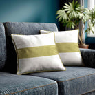 1 Stripe Horizontal | Sustainable Velvet Cushion with Piping - Golden Lime 40 x 40 cm by Izabela Peters