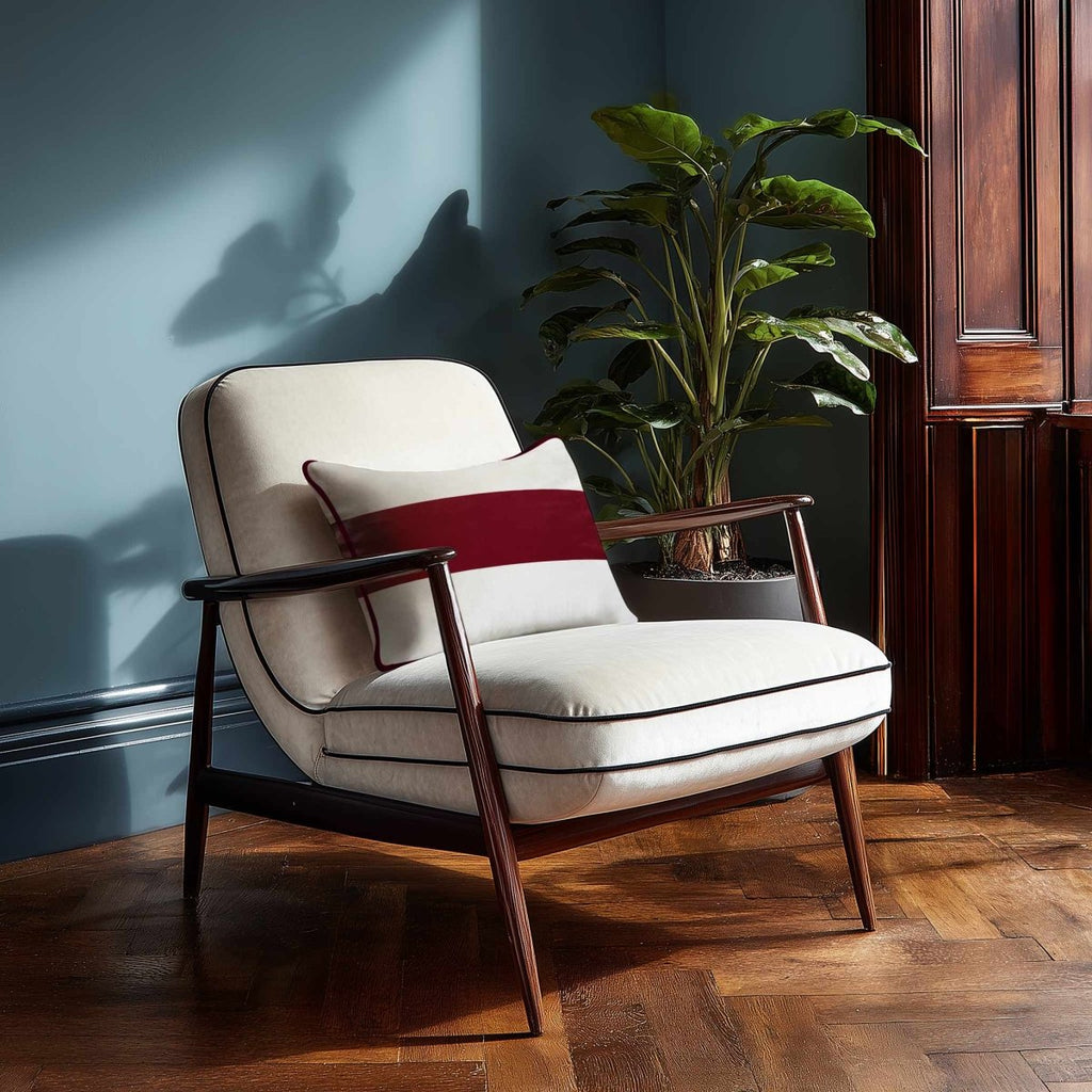 1 Stripe Horizontal | Sustainable Velvet Rectangle Cushion - Raspberry Red 50 x 30 cm by Izabela Peters